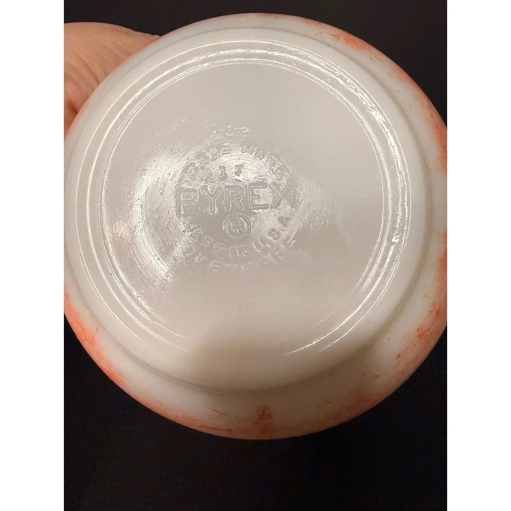 Vintage Pyrex White Milk Glass Mixing Bowl Red Stripe 417 Made in USA 7.5 Inch